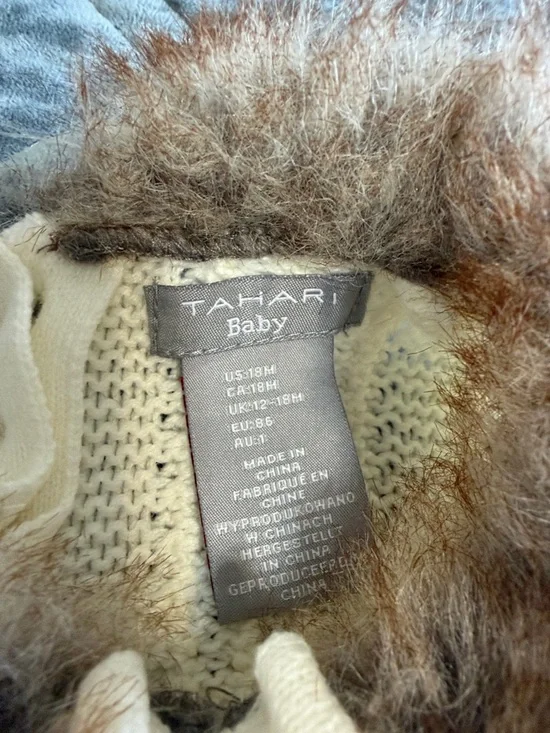 Tahari Cream Knit Dress with Brown Fur-Trim Collar - Picture 2 of 4